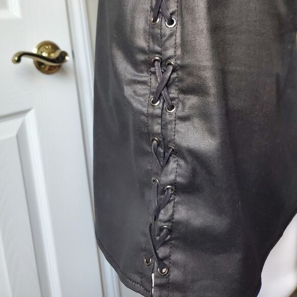 French Connection Skirt Coated Denim Lace Up Party Date Night Sexy Holiday Goth - Picture 5 of 13